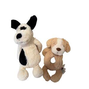 Jellycat London Bashful Puppy Plush& Little Brown Puppy Rattle Lovey Toy  Rare